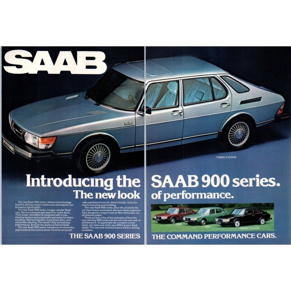 1979 Saab 900 Turbo 5 Door Sports Sedan 2pg Vintage Print Ad Man Cave Wall Art